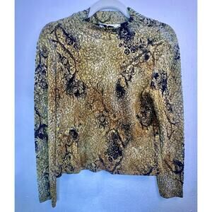 Vtg Petite Conrad C Mock Neck Black And Golden Long Sleeve Crinkle Top Size M